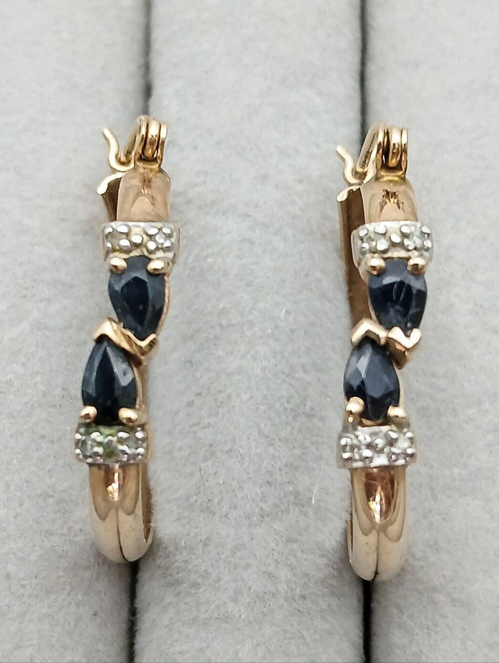 Vintage CG Creations 10K Yellow Gold Marquise Sapphire Hoop Earrings CGC Signed